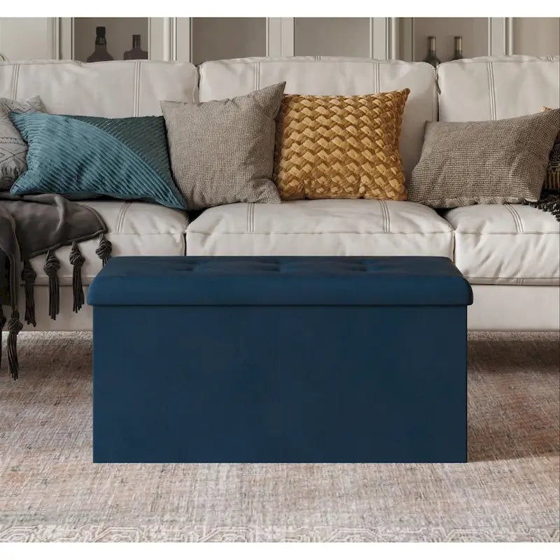 Upholstered Tufted Folding Storage Bench Multi-Color Fabric Ottoman