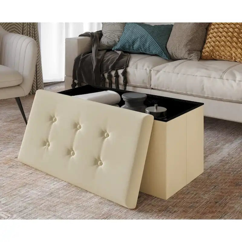 Upholstered Tufted Folding Storage Bench Multi-Color Fabric Ottoman