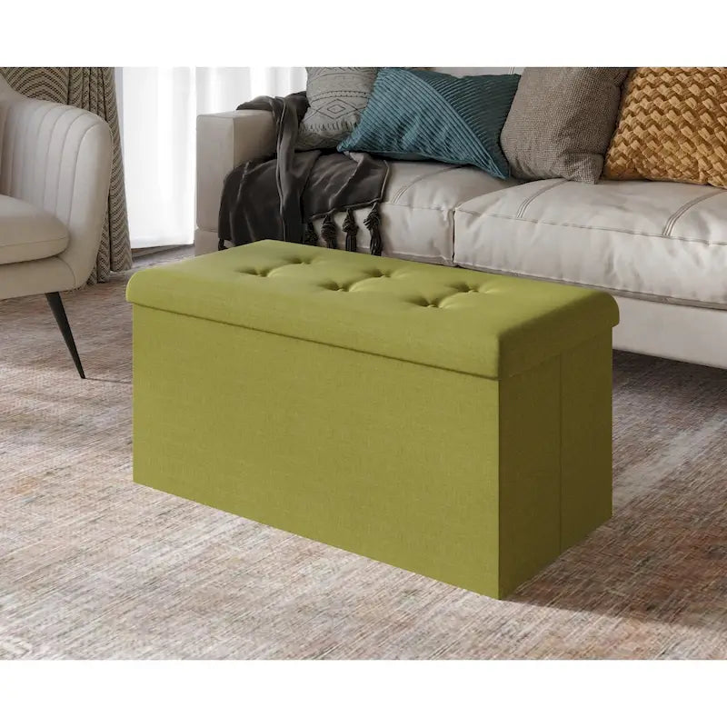 Upholstered Tufted Folding Storage Bench Multi-Color Fabric Ottoman