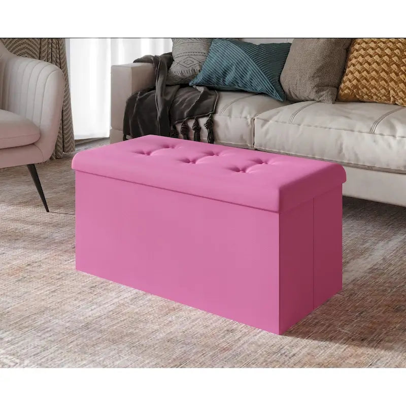 Upholstered Tufted Folding Storage Bench Multi-Color Fabric Ottoman
