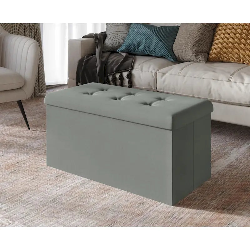 Upholstered Tufted Folding Storage Bench Multi-Color Fabric Ottoman