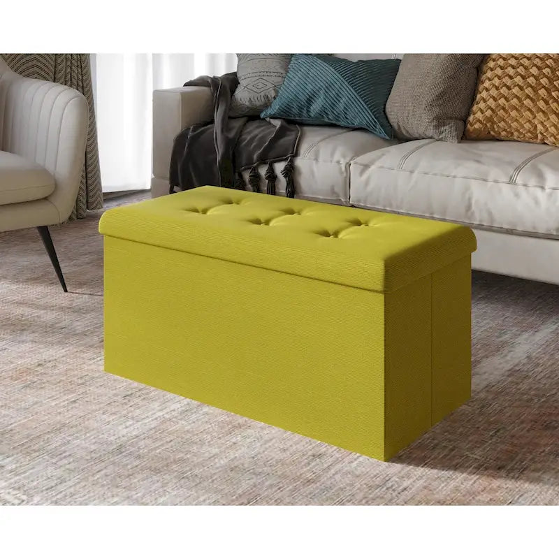 Upholstered Tufted Folding Storage Bench Multi-Color Fabric Ottoman