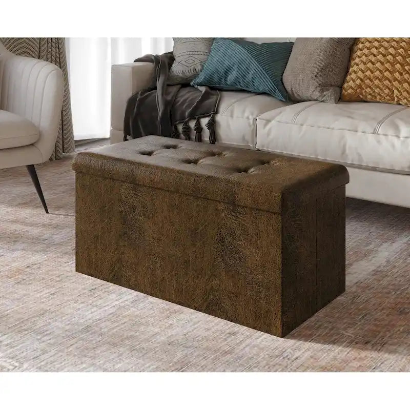 Upholstered Tufted Folding Storage Bench Multi-Color Fabric Ottoman