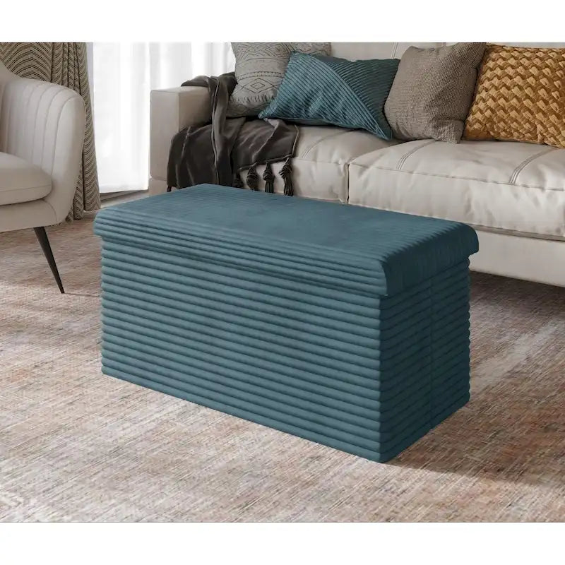 Upholstered Tufted Folding Storage Bench Multi-Color Fabric Ottoman