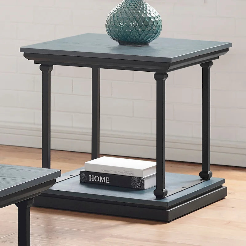 Transitional Square End Table with Lower Shelf Multi-Finish Wood Tones