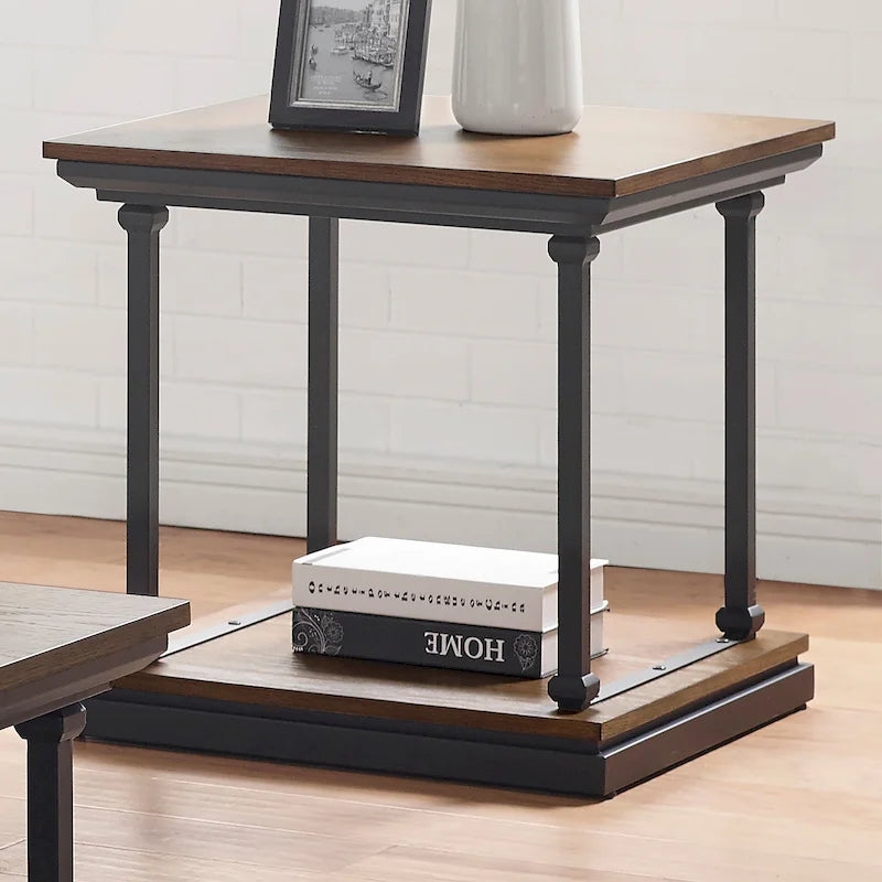 Transitional Square End Table with Lower Shelf Multi-Finish Wood Tones