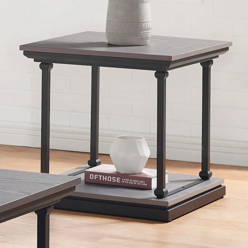 Transitional Square End Table with Lower Shelf Multi-Finish Wood Tones