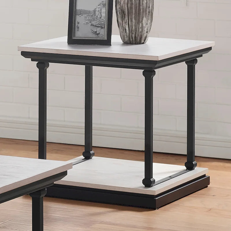 Transitional Square End Table with Lower Shelf Multi-Finish Wood Tones