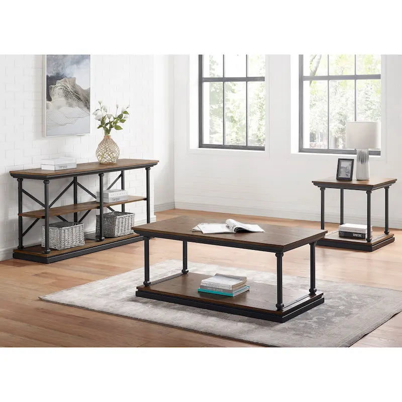 Transitional Square End Table with Lower Shelf Multi-Finish Wood Tones