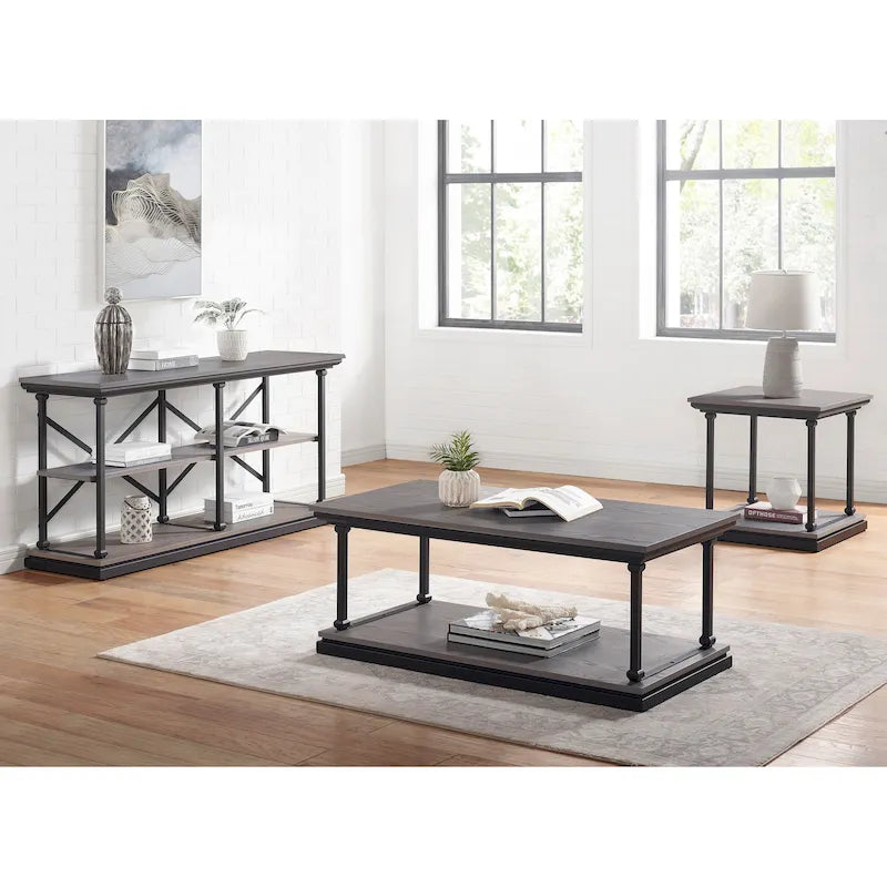 Transitional Square End Table with Lower Shelf Multi-Finish Wood Tones