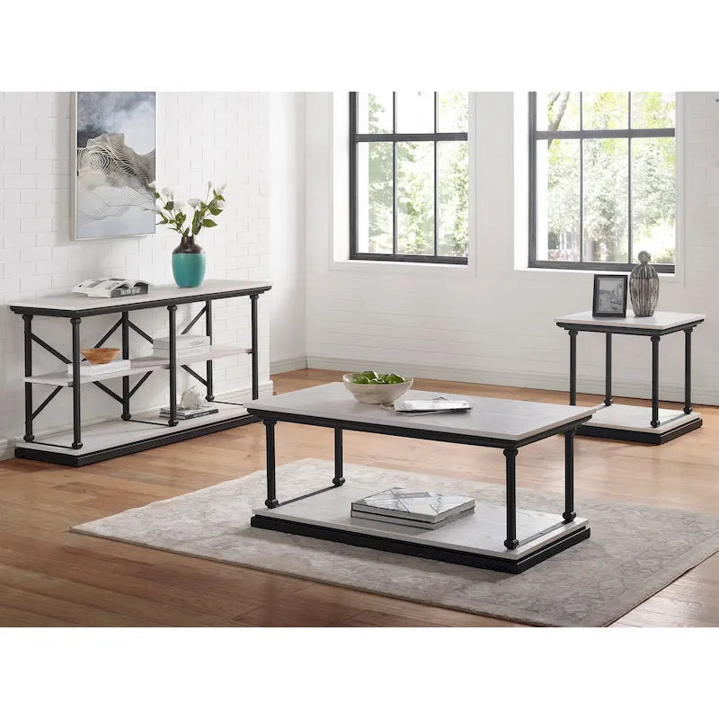 Transitional Square End Table with Lower Shelf Multi-Finish Wood Tones
