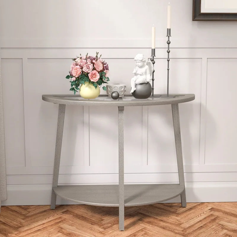 Champagne Round Glass Top Coffee Table Floral Cutout Open Shelf