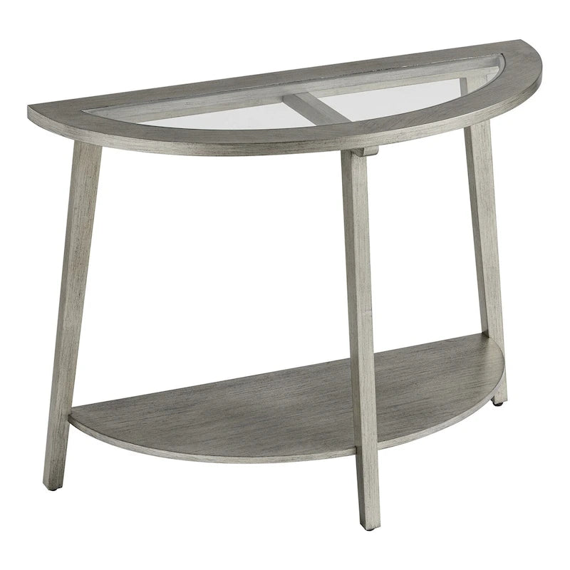 Champagne Round Glass Top Coffee Table Floral Cutout Open Shelf