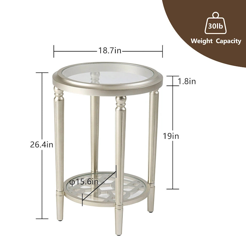 Champagne Round Glass Top Coffee Table Floral Cutout Open Shelf