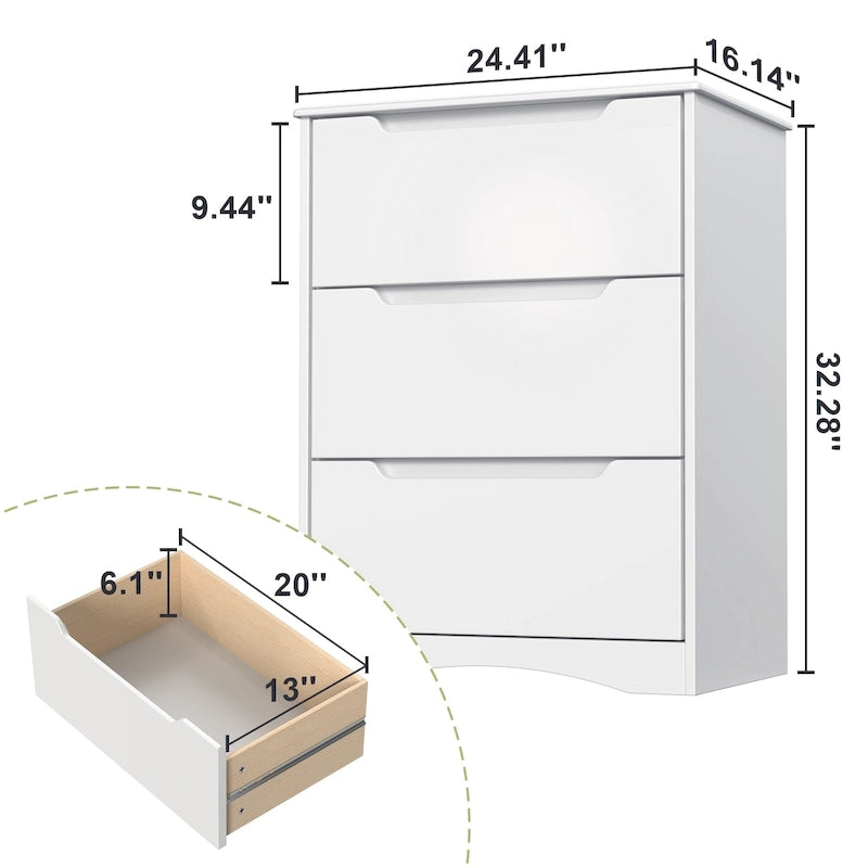4 Drawer Dresser Chest of Drawers White for Bedroom, Modern Vertical Storage Dressing Table