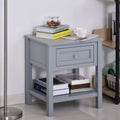 Grey Modern Nightstand End Table with Storage Drawer and Bottom Shelf