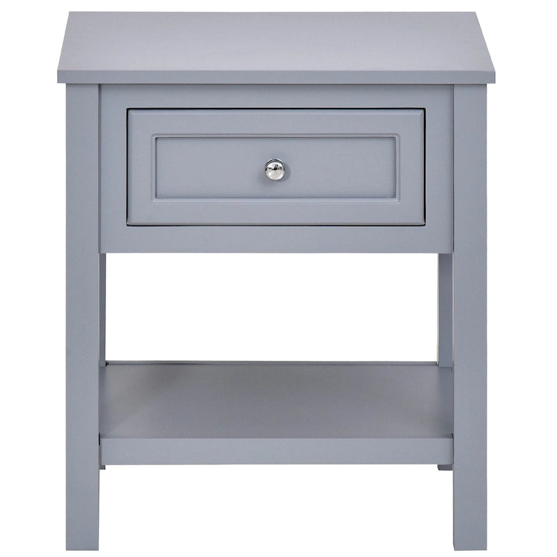 Grey Modern Nightstand End Table with Storage Drawer and Bottom Shelf