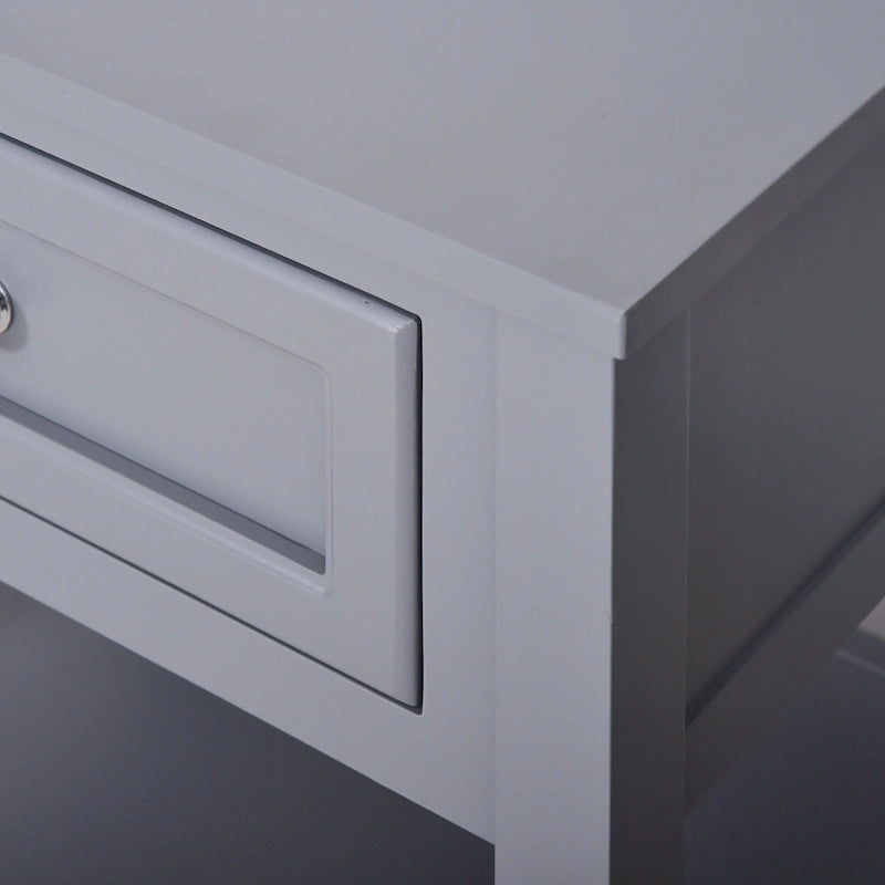 Grey Modern Nightstand End Table with Storage Drawer and Bottom Shelf