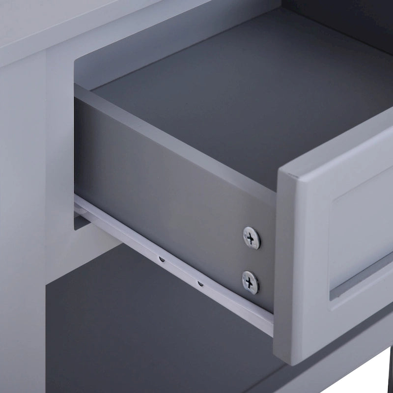 Grey Modern Nightstand End Table with Storage Drawer and Bottom Shelf