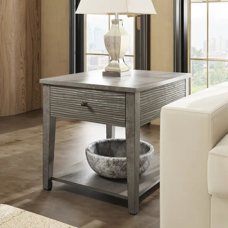 Coober Antique Grey Finish Grey Fiber Cement End Table with Shelf by iNSPIRE Q Modern