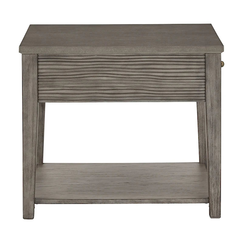 Antique Grey Fiber Cement End Table with Drawer and Open Shelf