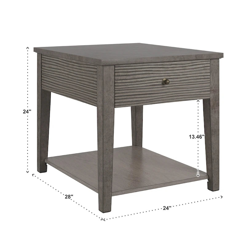 Antique Grey Fiber Cement End Table with Drawer and Open Shelf