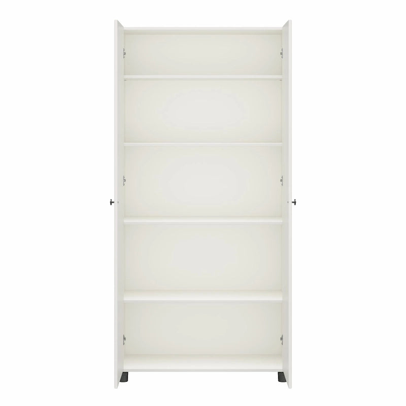 Fluted Double Door Tall Storage Cabinet with Adjustable Shelves, White