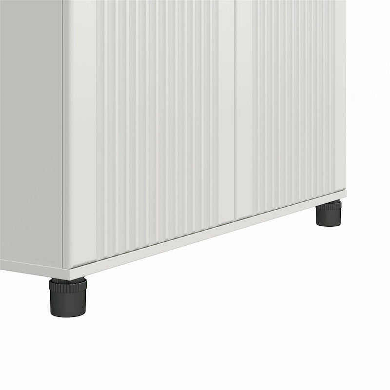 Fluted Double Door Tall Storage Cabinet with Adjustable Shelves, White