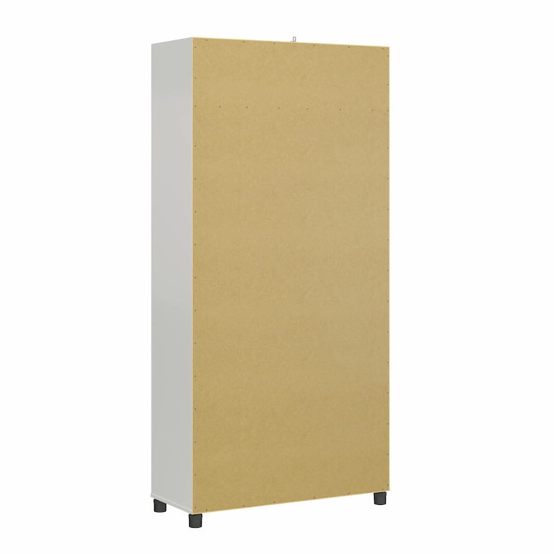 Fluted Double Door Tall Storage Cabinet with Adjustable Shelves, White