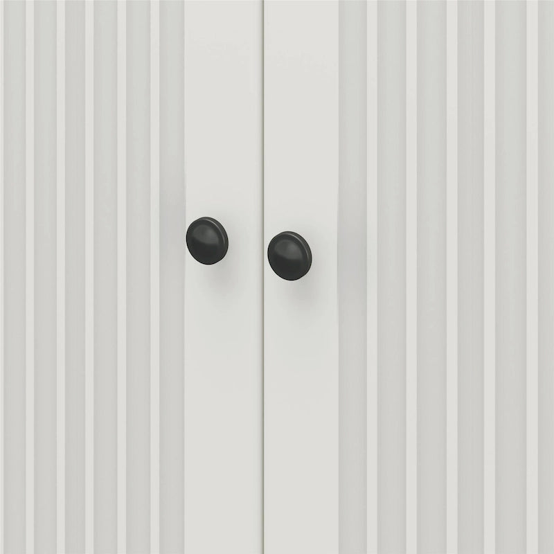 Fluted Double Door Tall Storage Cabinet with Adjustable Shelves, White