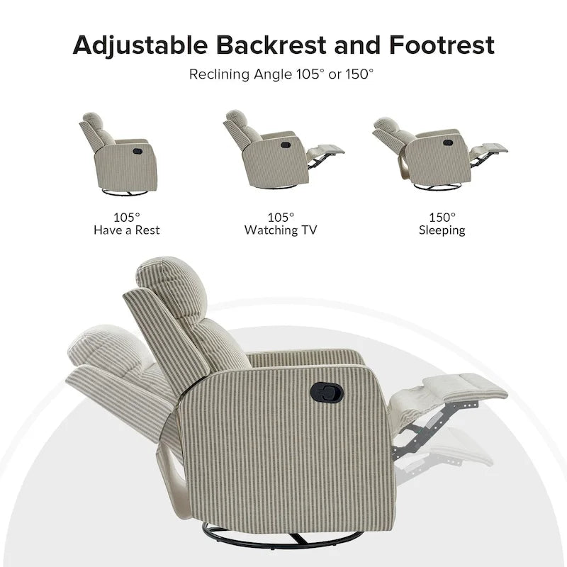 360-Degree Swivel Wingback Rocking Recliner with Pocket Springs, Beige, Grey, Navy