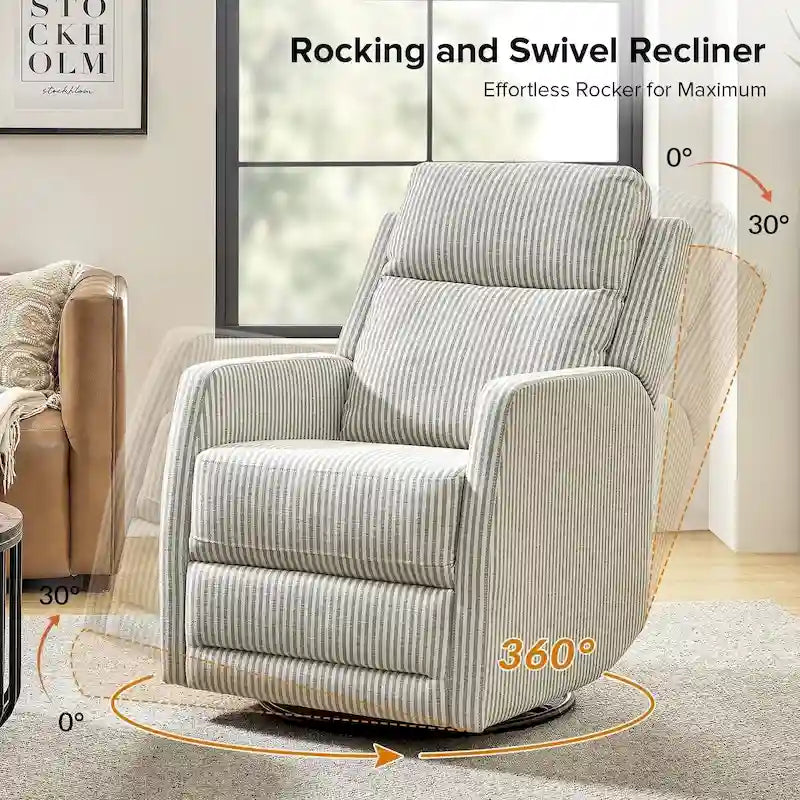 360-Degree Swivel Wingback Rocking Recliner with Pocket Springs, Beige, Grey, Navy