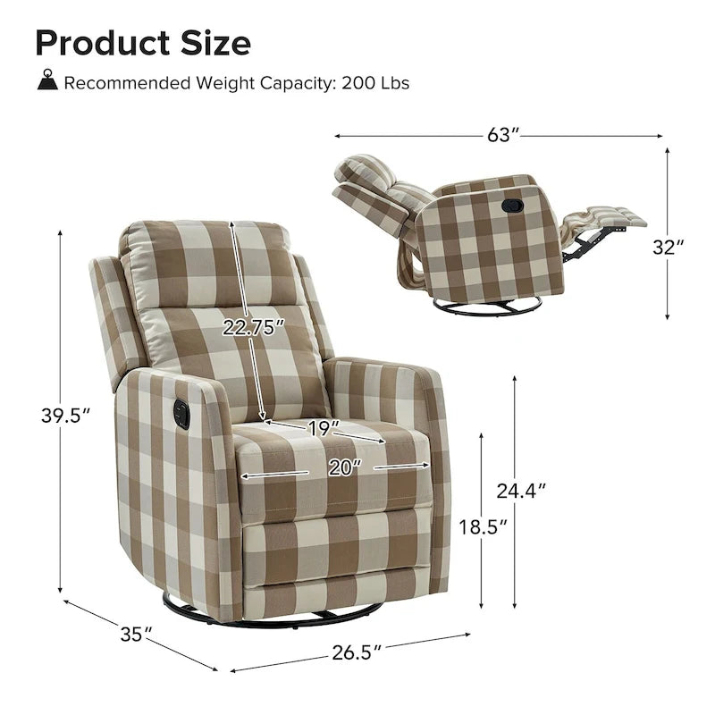 360-Degree Swivel Wingback Rocking Recliner with Pocket Springs, Beige, Grey, Navy