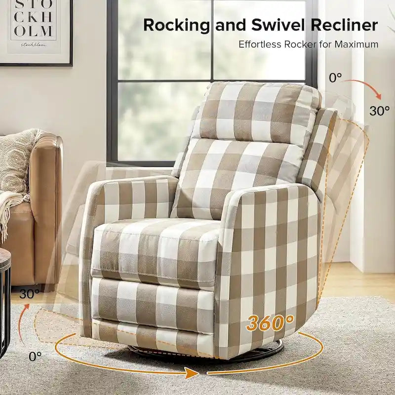 360-Degree Swivel Wingback Rocking Recliner with Pocket Springs, Beige, Grey, Navy