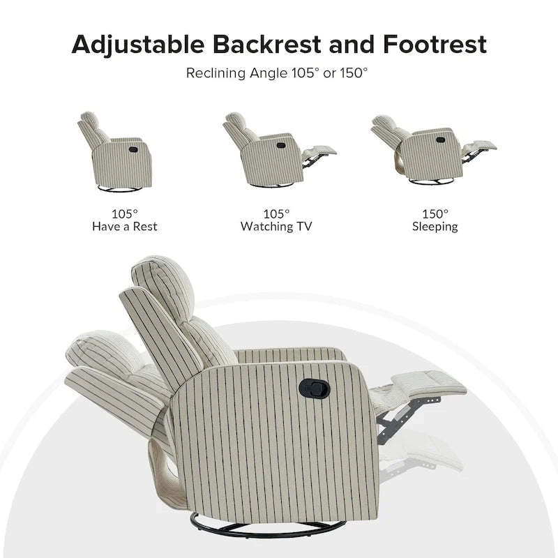 360-Degree Swivel Wingback Rocking Recliner with Pocket Springs, Beige, Grey, Navy