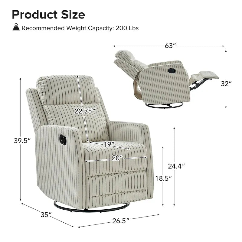 360-Degree Swivel Wingback Rocking Recliner with Pocket Springs, Beige, Grey, Navy