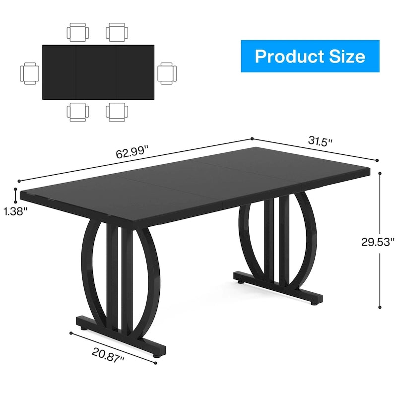Black High Gloss Dining Table with Curved Metal Base Seats 4 to 6
