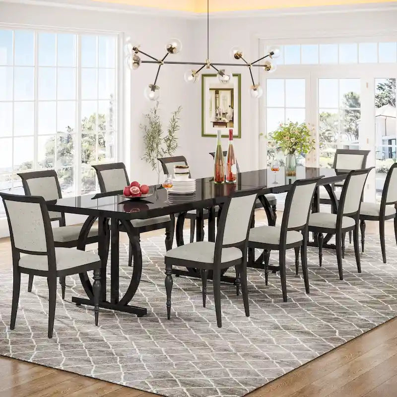 Black High Gloss Dining Table with Curved Metal Base Seats 4 to 6