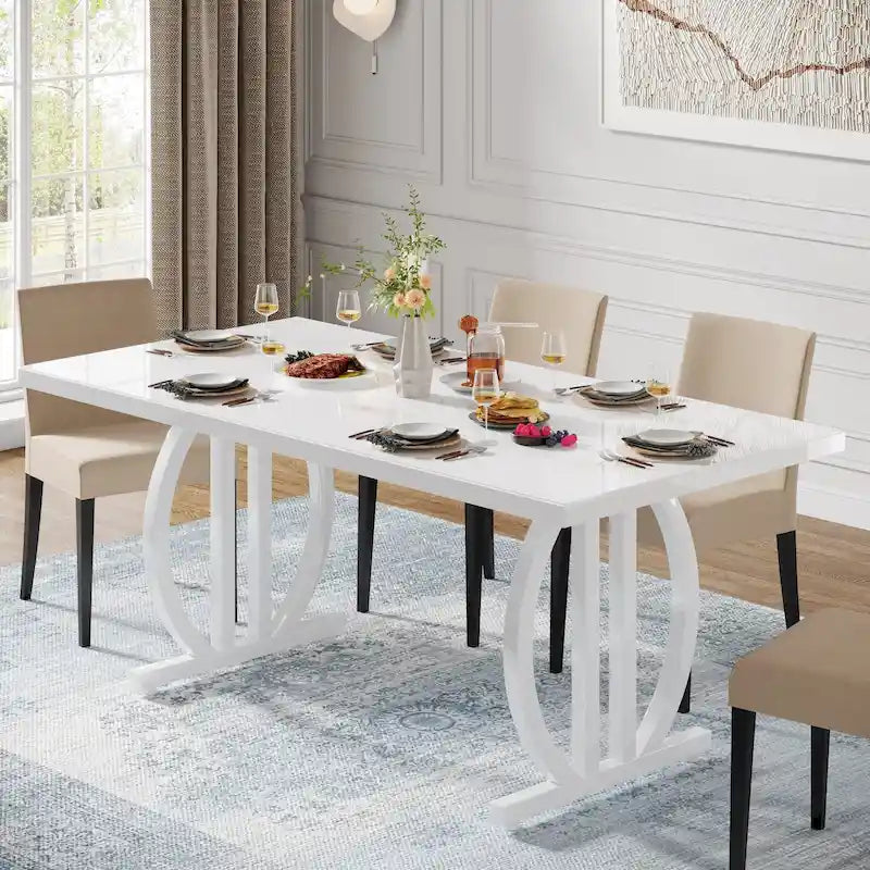 Black High Gloss Dining Table with Curved Metal Base Seats 4 to 6