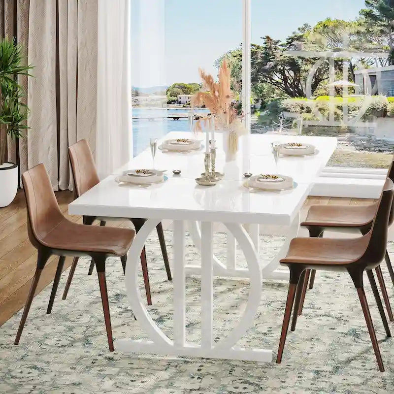 Black High Gloss Dining Table with Curved Metal Base Seats 4 to 6
