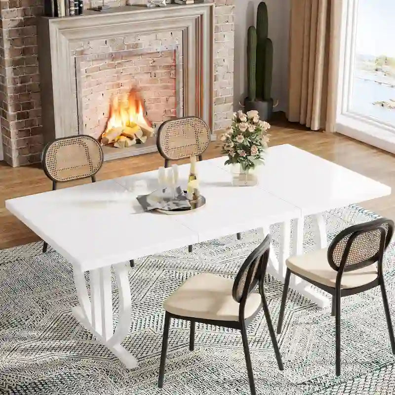 Black High Gloss Dining Table with Curved Metal Base Seats 4 to 6