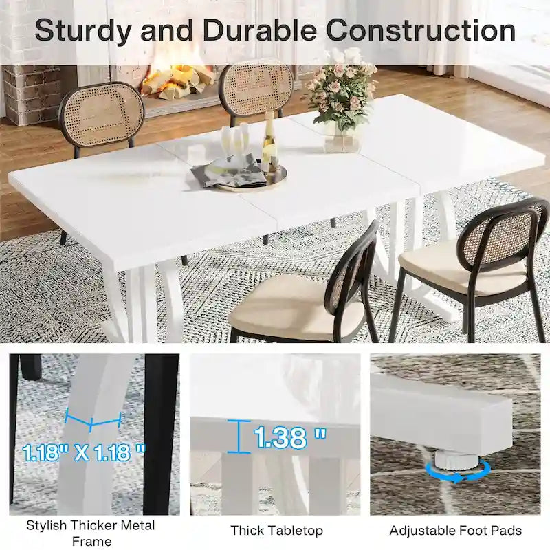 Black High Gloss Dining Table with Curved Metal Base Seats 4 to 6