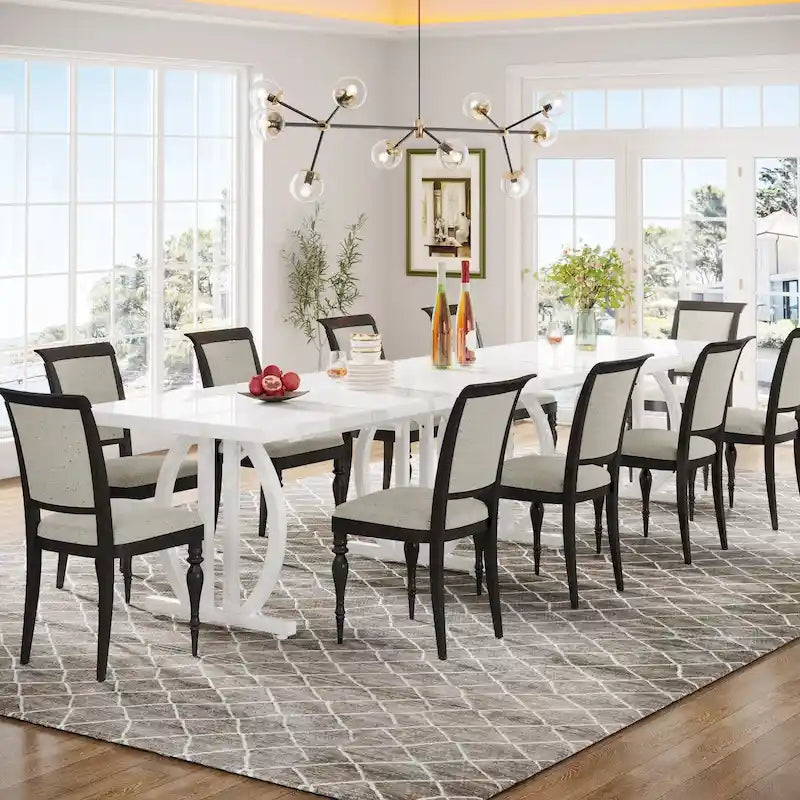 Black High Gloss Dining Table with Curved Metal Base Seats 4 to 6
