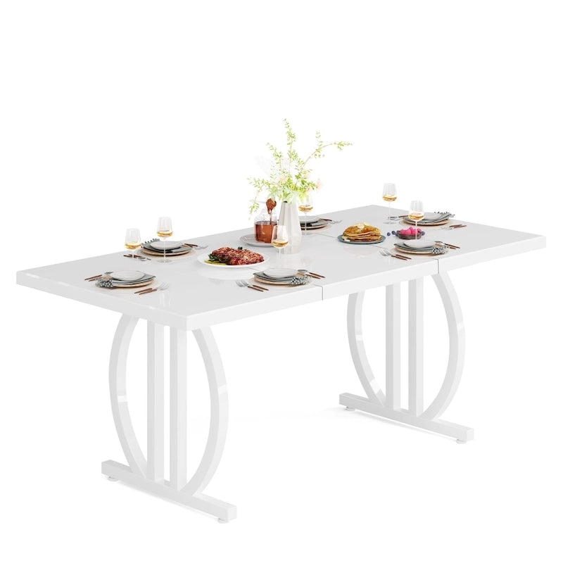 Black High Gloss Dining Table with Curved Metal Base Seats 4 to 6