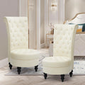 High-Back Tufted Velvet Accent Chair Retro Throne Style with Rubberwood Legs