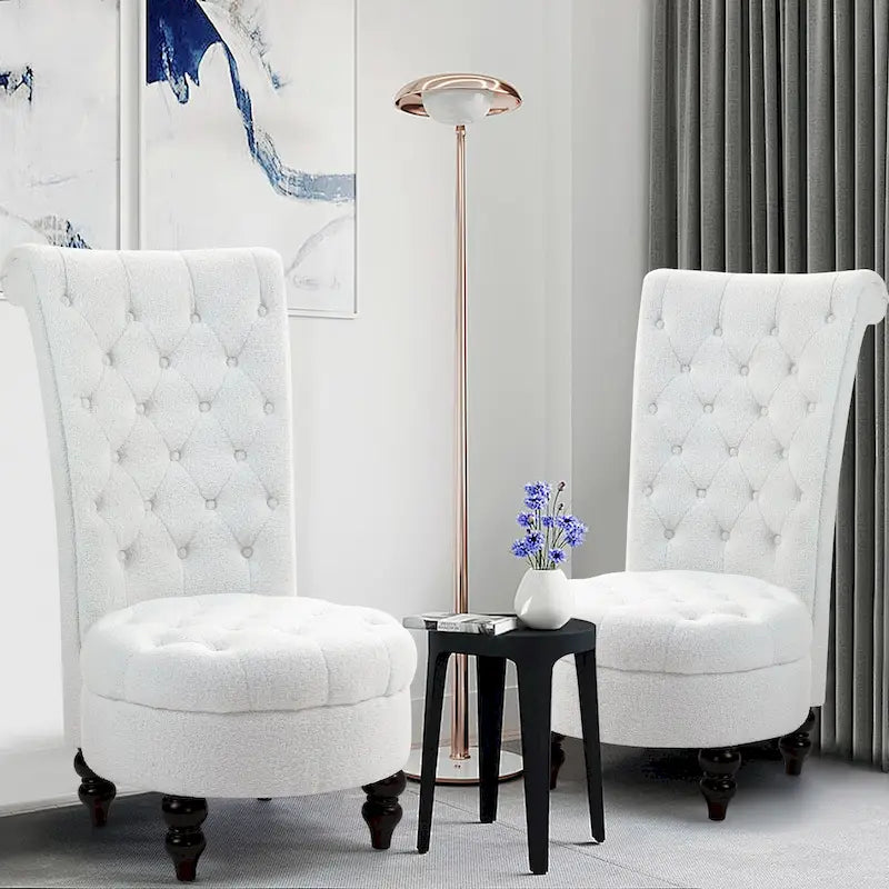 High-Back Tufted Velvet Accent Chair Retro Throne Style with Rubberwood Legs