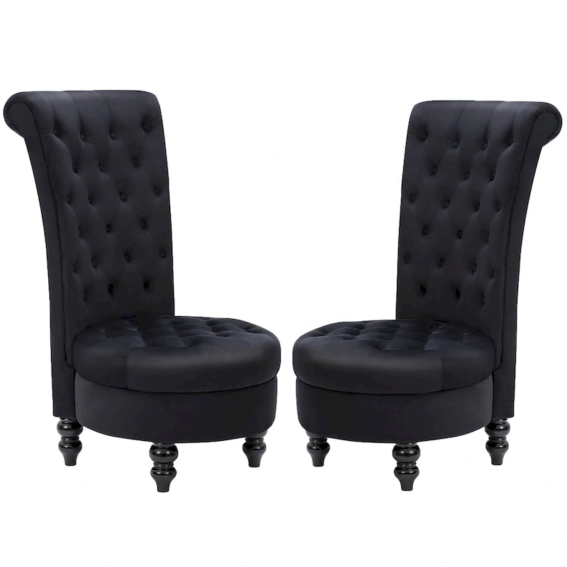 High-Back Tufted Velvet Accent Chair Retro Throne Style with Rubberwood Legs