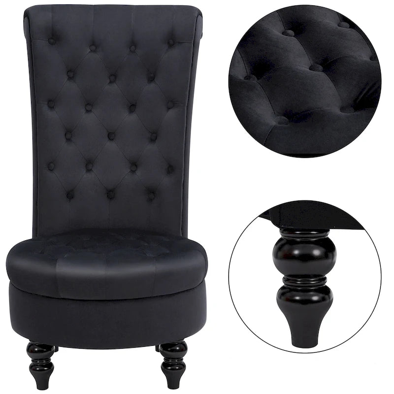 High-Back Tufted Velvet Accent Chair Retro Throne Style with Rubberwood Legs