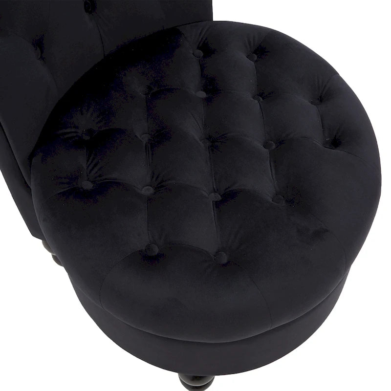 High-Back Tufted Velvet Accent Chair Retro Throne Style with Rubberwood Legs