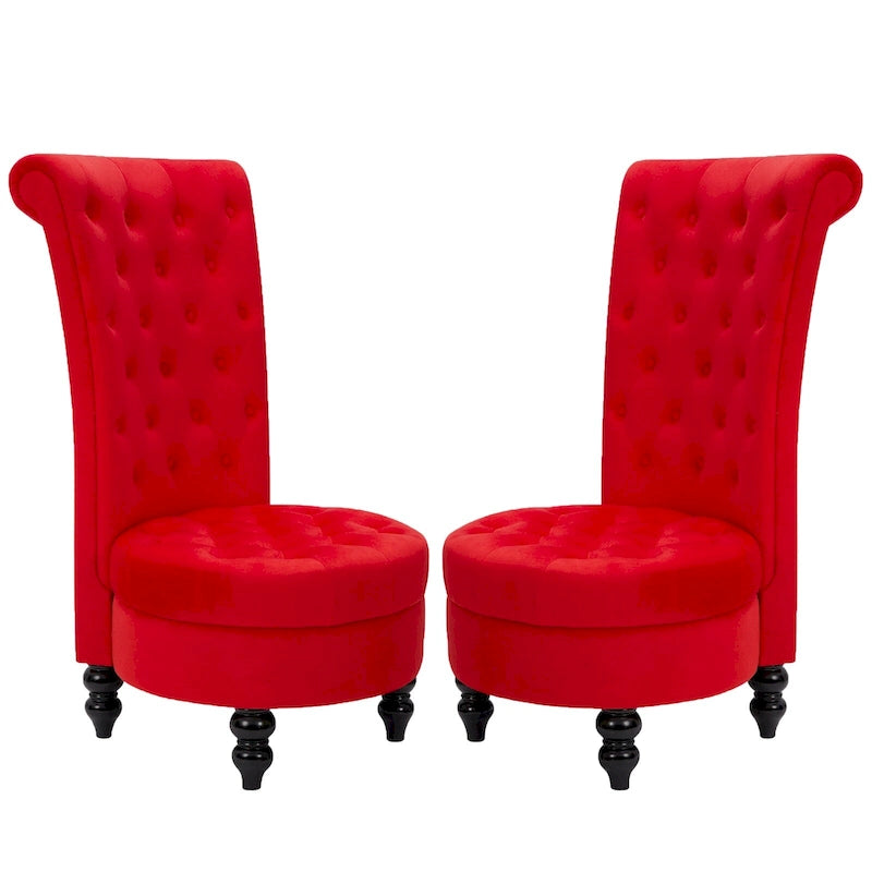 High-Back Tufted Velvet Accent Chair Retro Throne Style with Rubberwood Legs